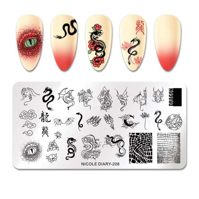DIARY Flower Leaf Nail Stamping Plates Cute Abstract Face Lines Stamp Template Nail Art Image Printing Stencil Tools
