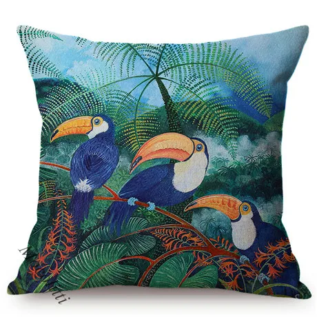 Hornbill Toucans Tropic Jungle Animals Birds Pattern Home Decoration Cushion Cover Nordic Water Color Art Sofa Throw Pillow Case M178-3