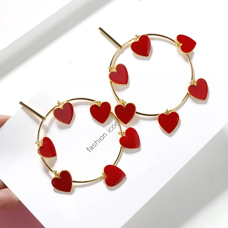 

Flashion Trendy Gold Exaggeration Big Round Love Heart Drop Earrings For Women Statement Dangle Earrings Fashion Party Jewelry