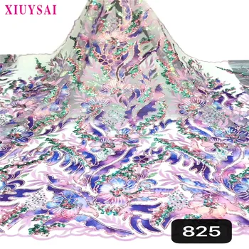 

XIUYSAI African Lace Fabric 2020 High Quality 3D Lace Onion Color French Tulle Lace Fabrics With Sequins For African Parties