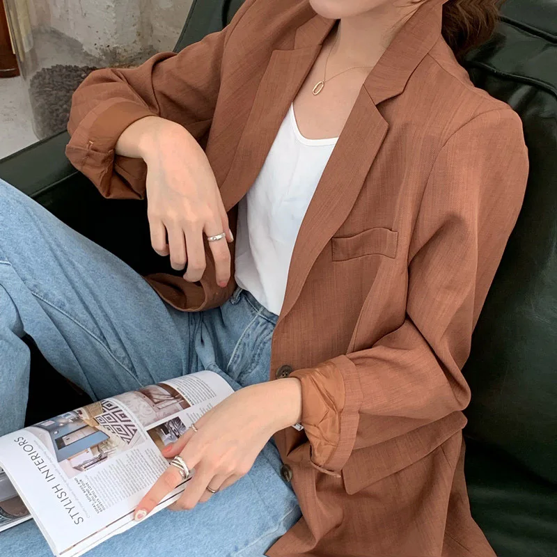 Шикарный свободный костюм куртка Женский блейзер элегантный однобортный Карманы Женская куртка, пальто офисные женские осень зима верхняя одежда