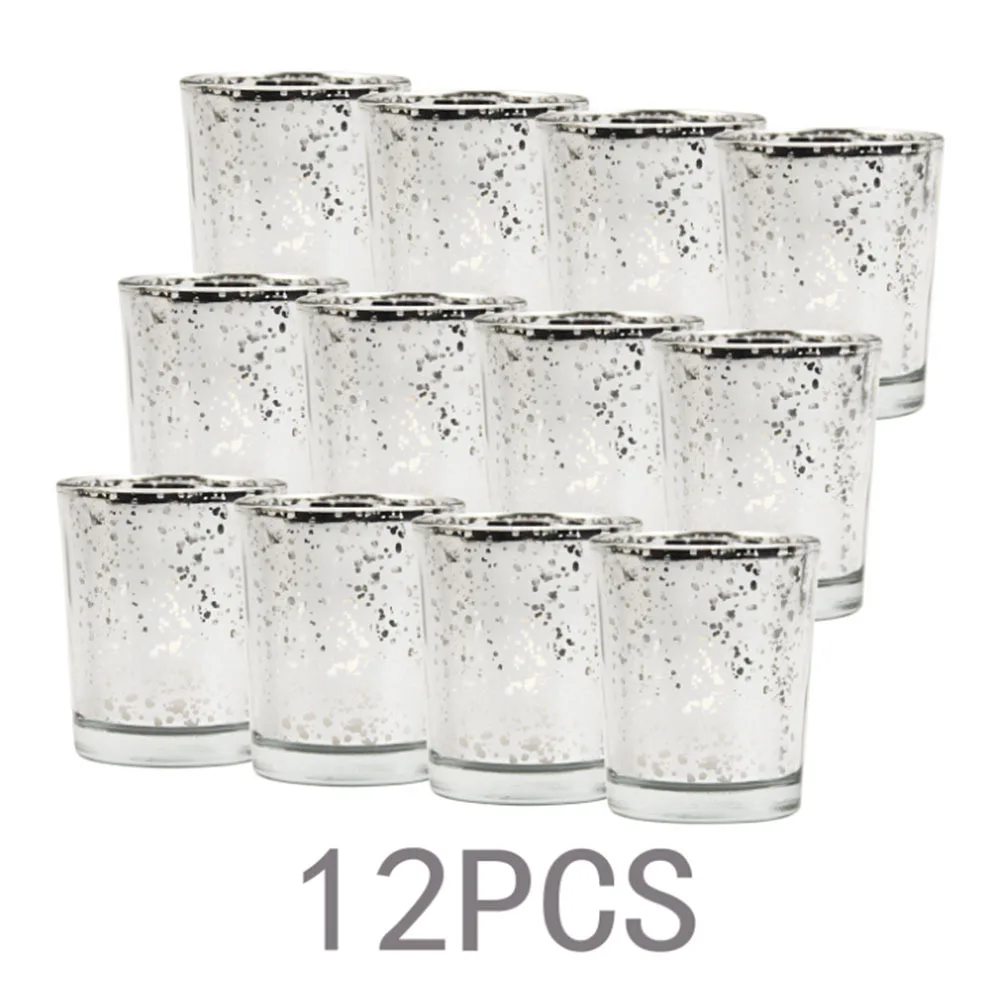 Silver 12 шт./компл. подсвечник ртутного стекла Короткий держатель свечей для свадебного украшения гостиничный кафе-бар товары для дома и Рождества - Цвет: Silver