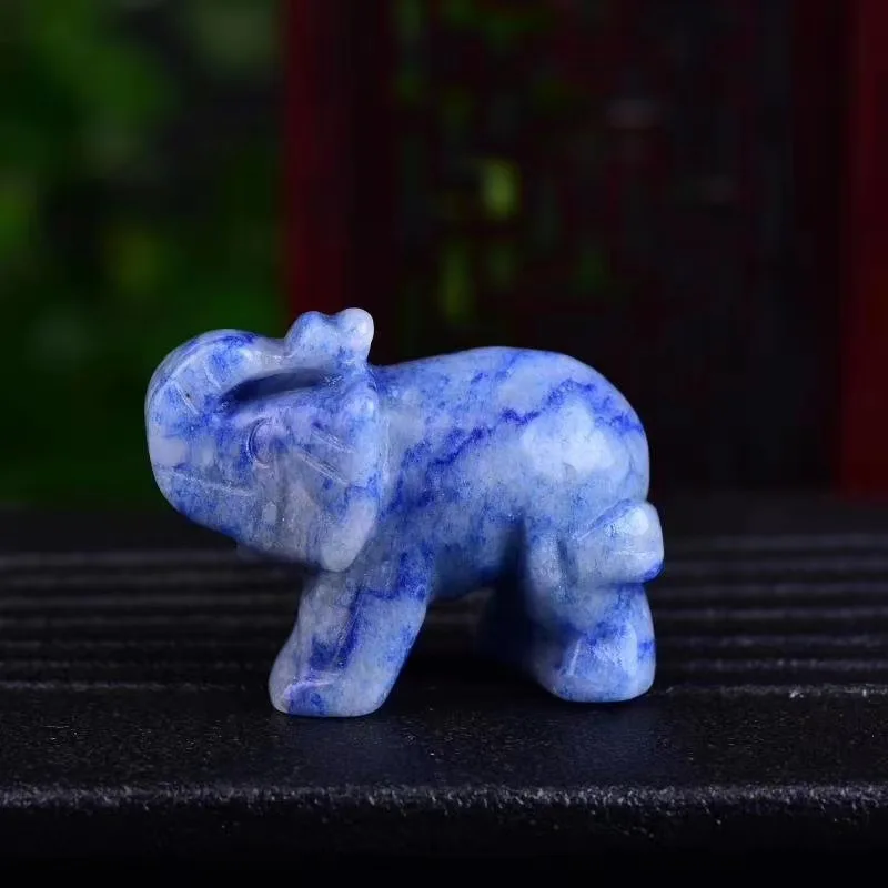 

1Pc Elephant Figurines Craft Carved Natural Stone blue Aventurine Elephant Mini Animals Statue for Home Decor Chakra Healing