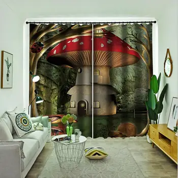 

mushroom curtains Customized size Luxury Blackout 3D Window Curtains For Living Room blackout curtains