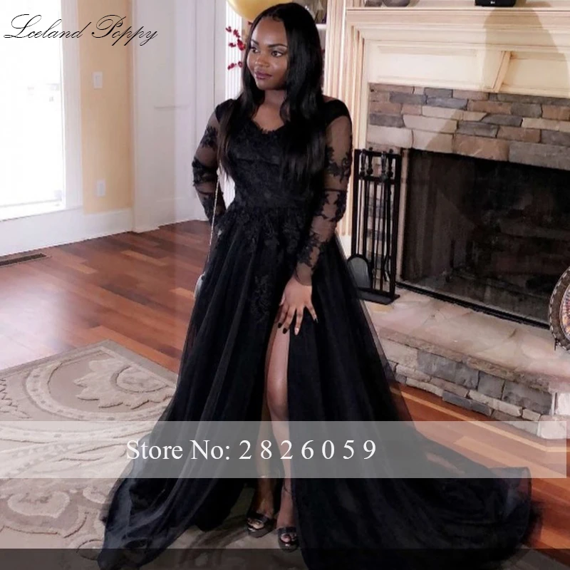Robe de soiree женское ТРАПЕЦИЕВИДНОЕ вечернее платье с кружевной аппликацией платья с v-образным вырезом с длинным рукавом длина до пола Формальные Вечерние платья с разрезом