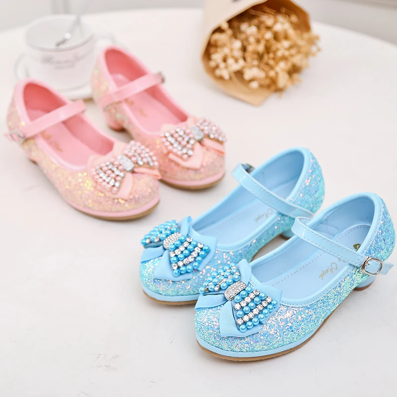 

Shoes for Kids Girls Pearl Glitter Children Leather Shoe Princess Shoes with Low Heel Spring Autumn Single STX006