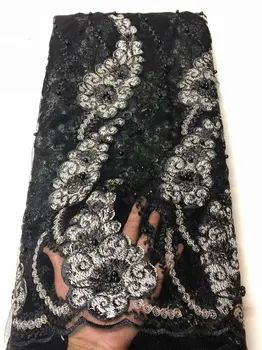 

African Lace Fabric 2020 Embroidered Nigerian Laces Fabric Bridal High Quality French Tulle Lace Fabric For Women Dress black
