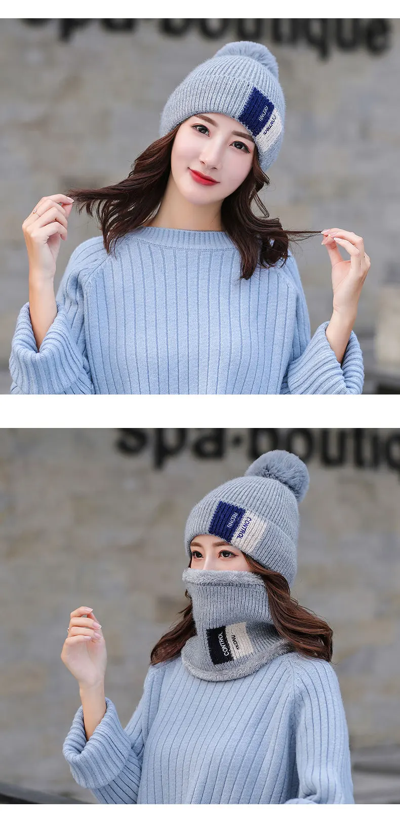 Модная зимняя шапка и шарф с кольцом, Теплый Женский утепленный зимний комплект, женская шапка, шарфы унисекс Шапка-бини, сохраняющая тепло
