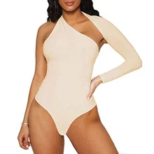 

Womens Sexy Bodysuit Off One Shoulder Scoop Backless Skinny Tight Halter Playsuits Long Sleeve Tops Button Blouse Beachwear New
