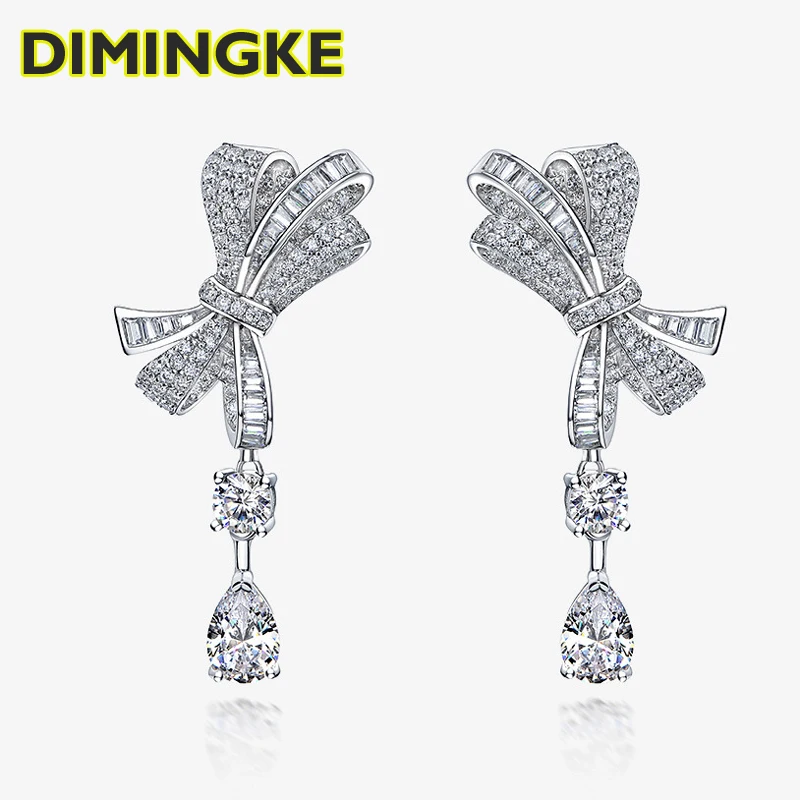 Серьги женские серебряные с бриллиантами и бантом 6 Х9 мм 100%-S925 | Украшения