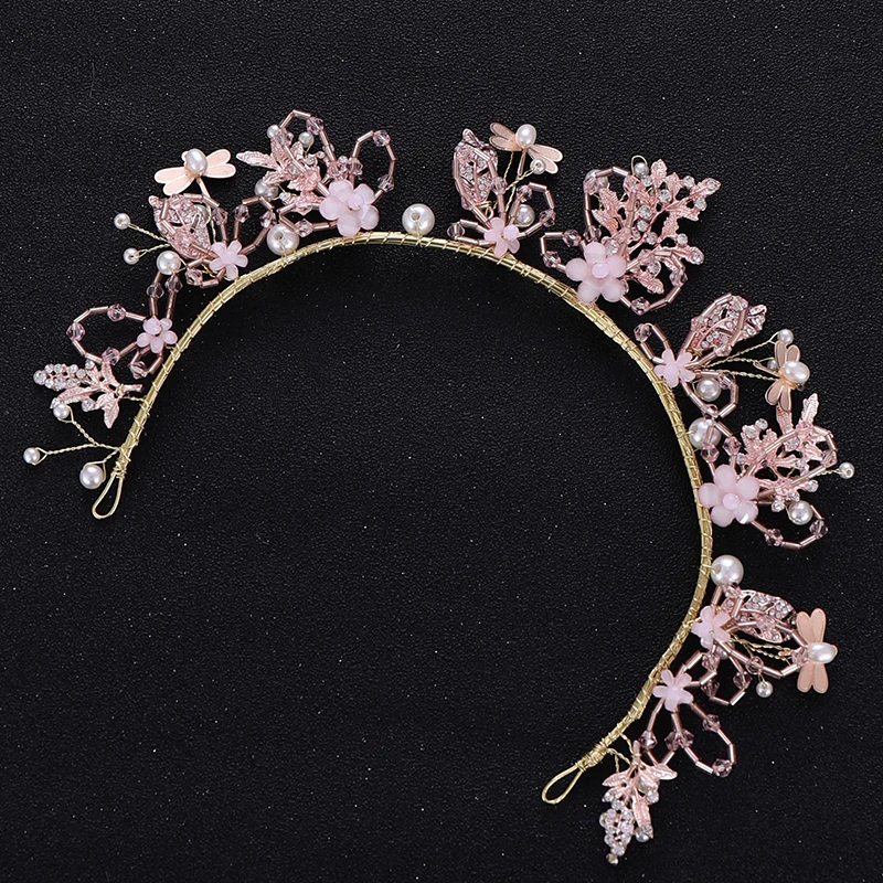 New Golden Headband Wedding Flower Head with Rhinestone Pearl Headband Hair Accessories Bridal Crown Wedding Hair Accessories