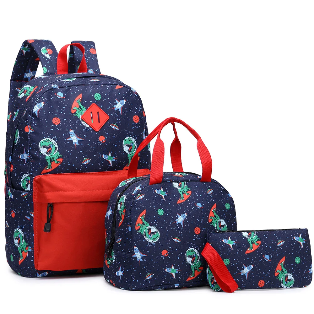 

3pcs/set Kids Backpack Primary Junior High School Bag Students Lunch Box Pencil Case Cartoon Dinosaur Print Bookbag Mochila