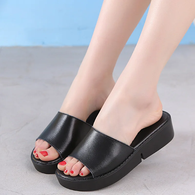 

Summer WOMEN'S Slippers New Style Simple Genuine Leather Anti-slip Casual Students Korean-style Sandals Versatile Wear-Resistant