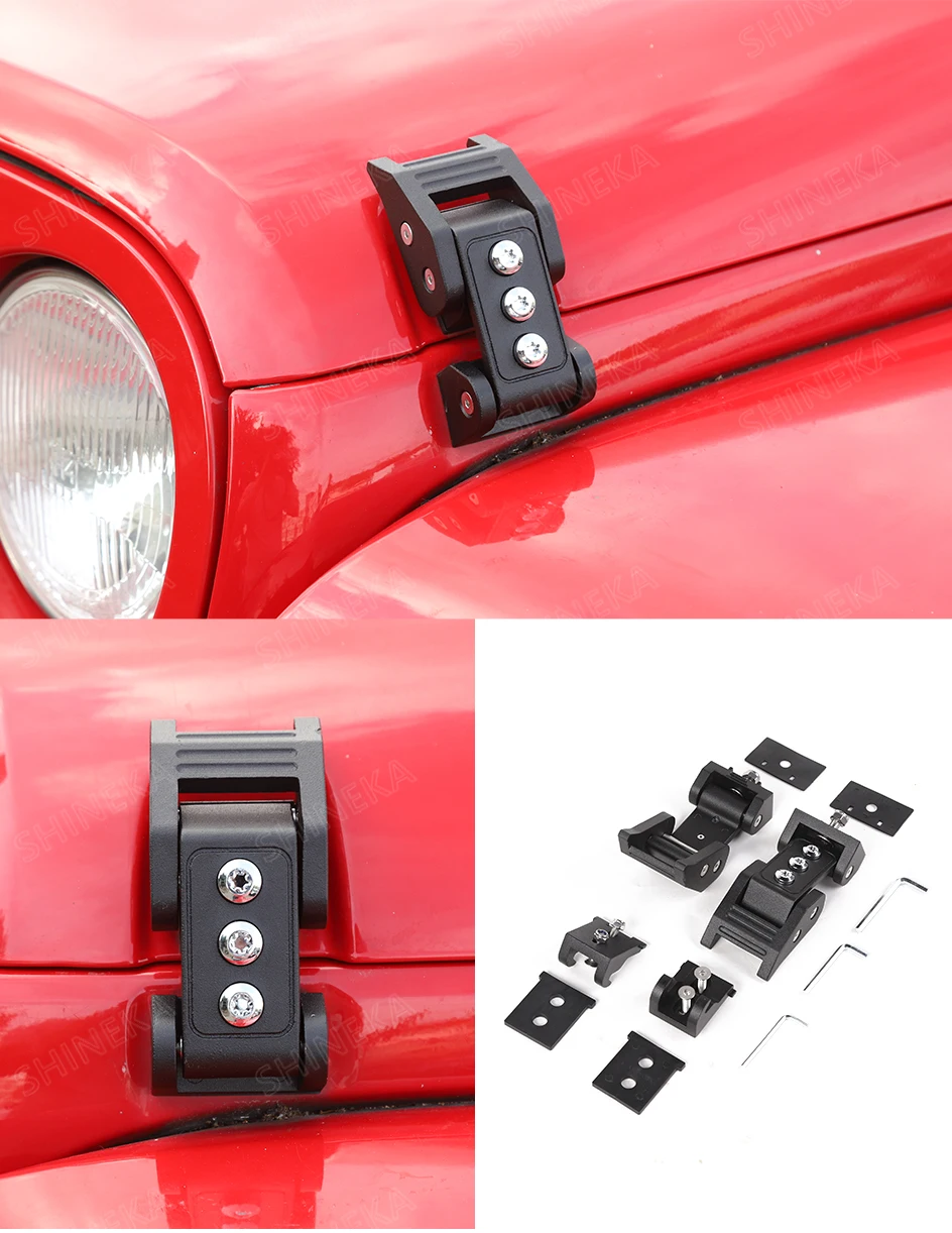 Lock Hood for Jeep Wrangler JK Car Engine Lock Hood Latch Catch With Key Lock Anti-Theft Kit for Jeep Wrangler JK 2007