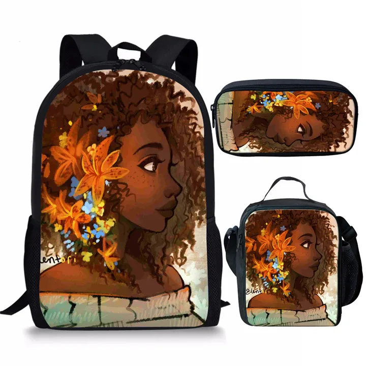 Twoheartsgirl Back to School, Черная Королева, Африканский рюкзак для девочек, комплекты для студентов, уникальные детские школьные сумки, 3 шт./компл - Цвет: Z5020CGK