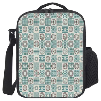

Geometic Circular Portable Thermal Picnic Shoulder Lunch Bag for Women Office Cooler Box Handbag Pouch