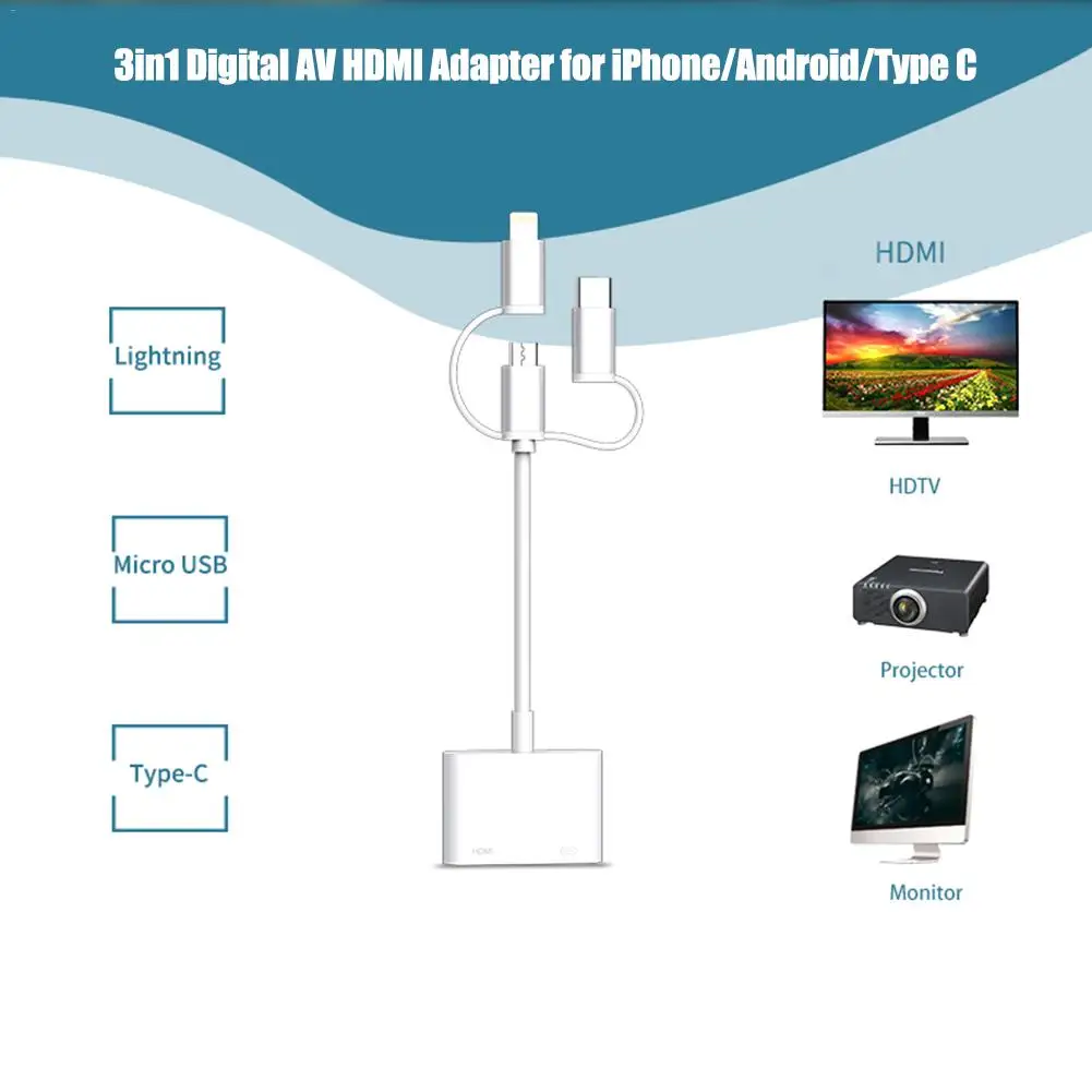 Lightning подключение к HDMI кабель ТВ АВ адаптер для IPad IPhone Android type C HDMI кабель