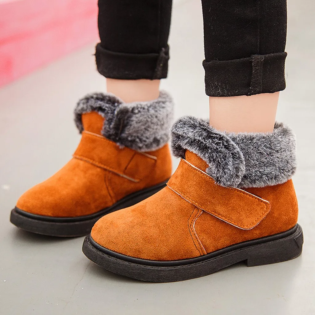 Детские зимние ботинки для девочек; плотные плюшевые теплые слипоны; детская зимняя обувь из хлопка; ботинки на платформе; ботильоны для девочек;#3