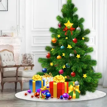 

New Year Christmas Tree Skirts with Embroidered Snowflake Party Base Floor Cover Home Party Decorative Accessories
