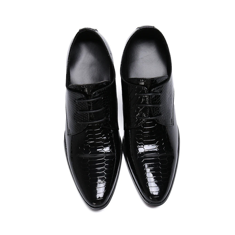 Schoenen mannen/блестящие вечерние мужские туфли черного цвета из змеиной кожи; свадебные туфли на шнуровке; мужские кожаные туфли на высоком квадратном каблуке