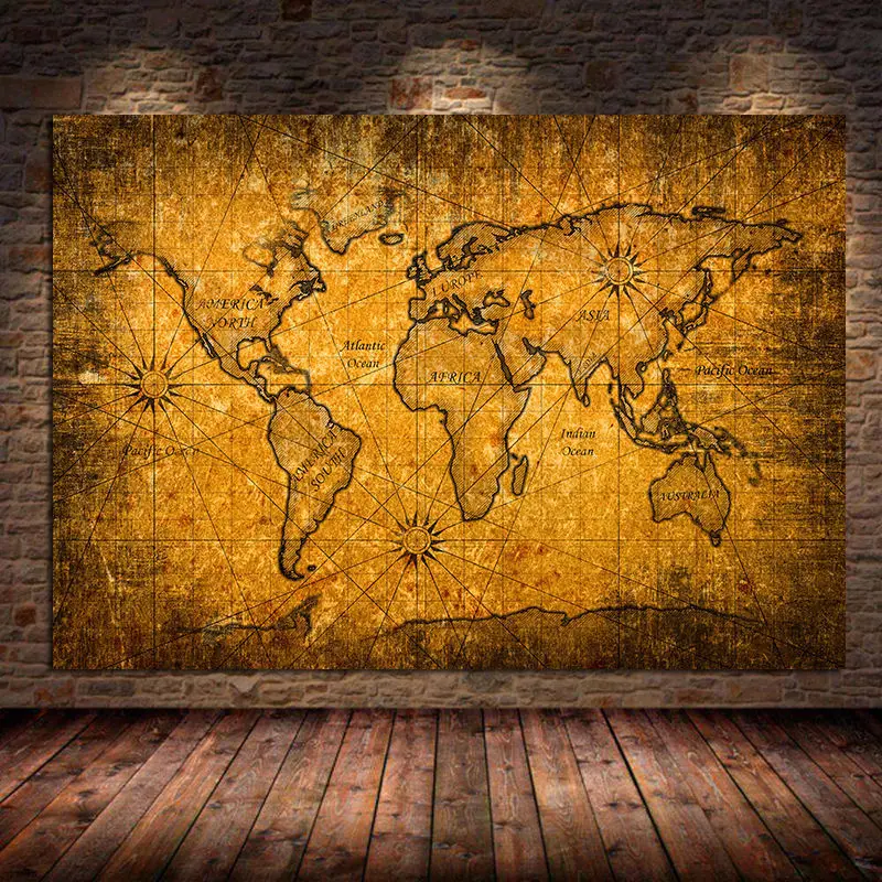 Poster Grande Mappa Del Mondo Su Tela, 61x122 Cm, Stampa Vintage Per Soggiorno, Ufficio O Camera Da Letto