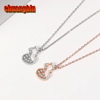 

Genuine S925 Sterling Silver Gourd Necklace Female Fashion Korean Style Micro-inlaid Zircon Clavicle Chain Silver Jewelry