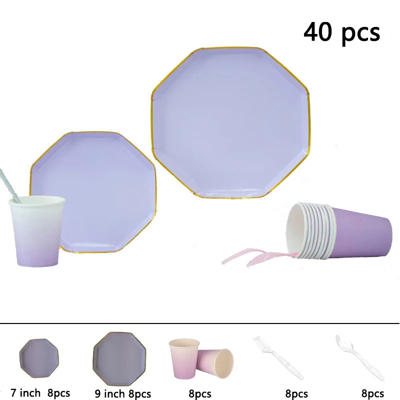 Одноразовые вечерние столовые приборы, свадебные украшения, украшения для дня рождения, детские 8 шт./1 упаковка, бумажные тарелки, бумажный стаканчик - Цвет: 40PCS