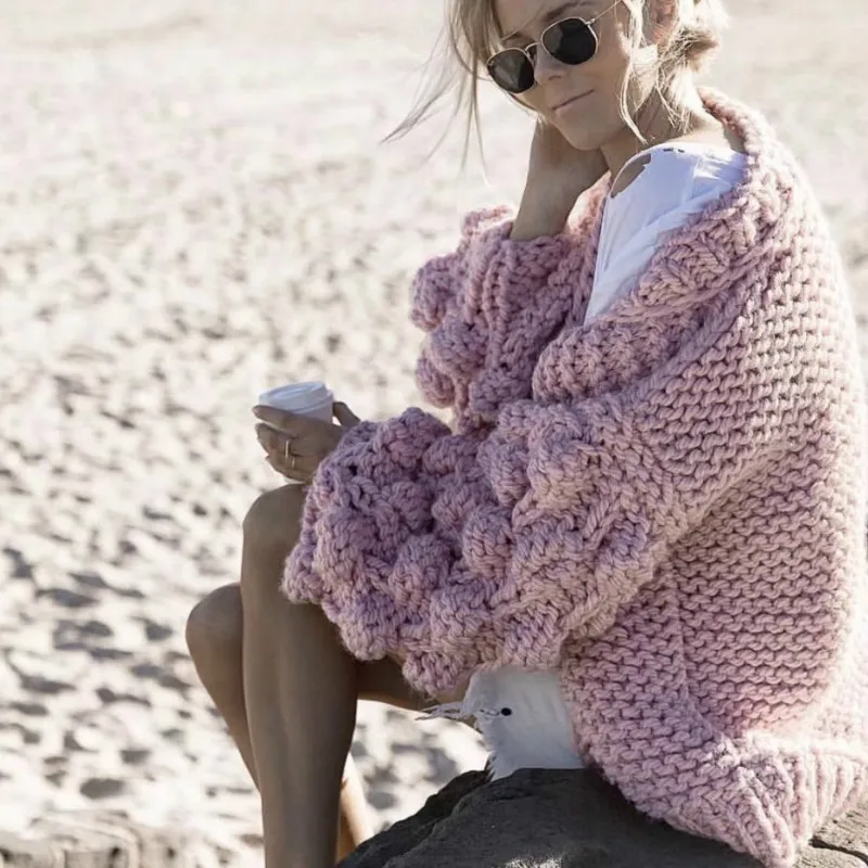 Chic Coarse Crochet Cardigan 3D Floral Hook