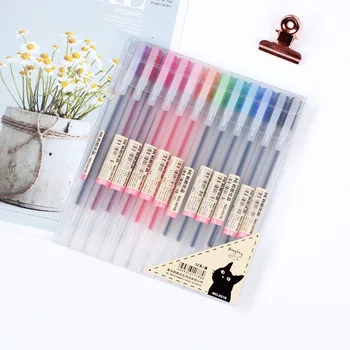 

12PCS/lot MUJI Style Gel Pen 0.5mm Color Ink Pen Maker Pen School Office student Exam Writing Stationery Supply