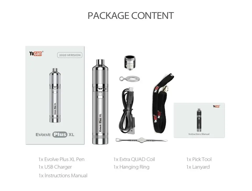 Набор Yocan Evolve Plus XL батарея 1400 мАч сухая трава восковая ручка вейп кварцевый