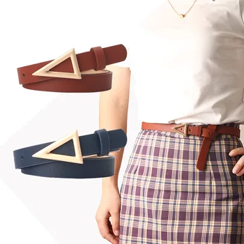 

New design Fashion Women Leather Thin Belt Metal triangle buckle High quality Waist Strap Jeans Dress Wild Female Waistband