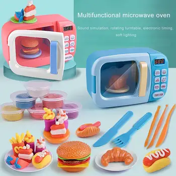 

Mud Play House Toys Sound And Light Timing Simulation Small Appliances Microwave Oven Tableware Kitchen Toys New year gifts