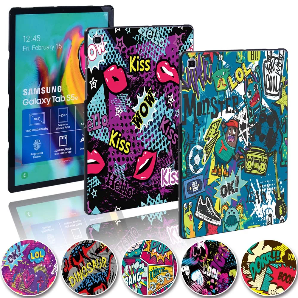 

Trendy Graffiti Hard Shell Plastic Hemming Protective Cover for Samsung Galaxy Tab A A6 7"10"/Tab E S5E Tablet Case +Free Stylus