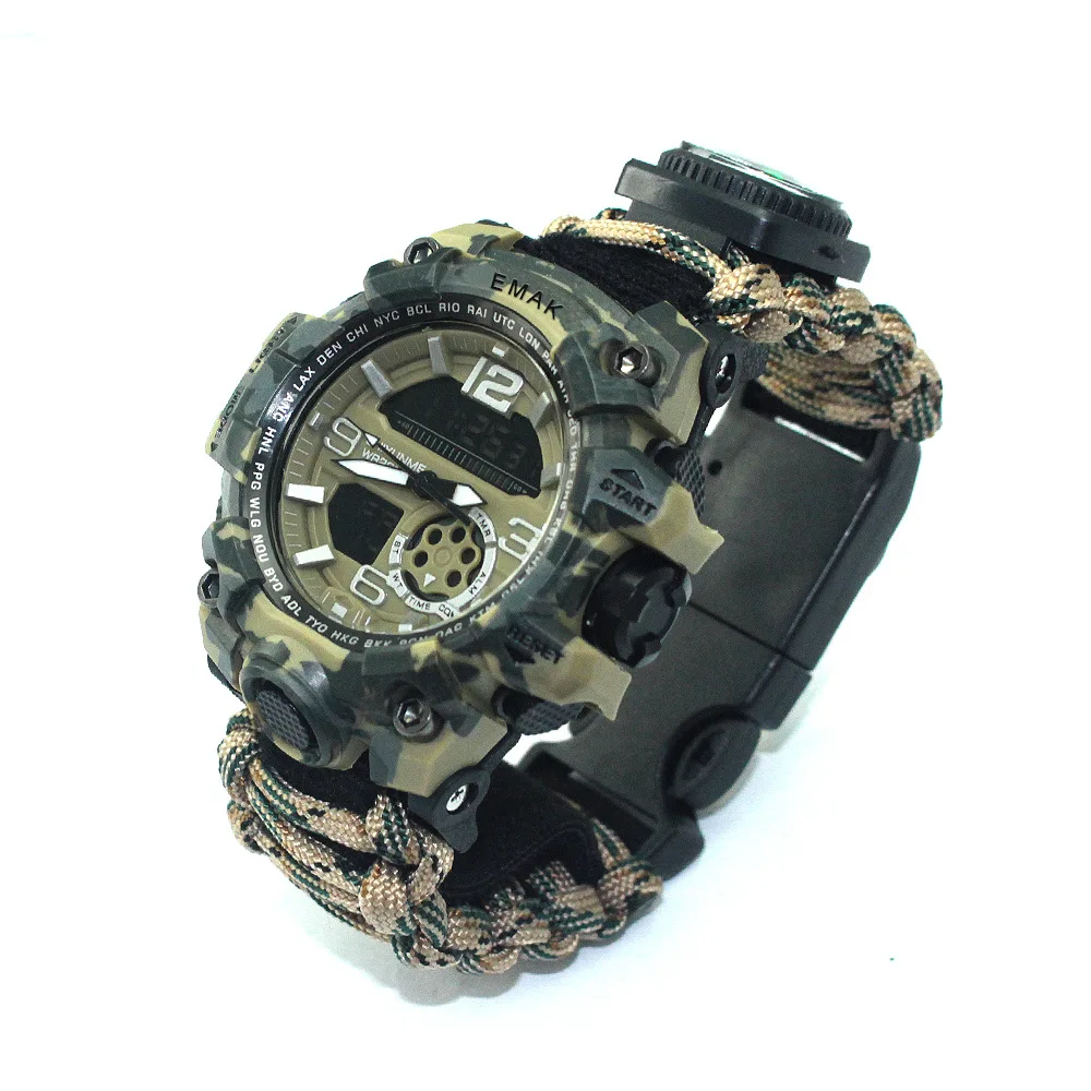 

EM-178 Direct Selling Fashion Western Style Watch Multifunctional Compass Night Light Waterproof Double Inserts Camouflage Watch