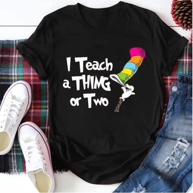 

I Teach A Thing Or Two Lettered T-shirt Short Sleeve Crew Neck Women's Hot Sale T-Shirt Top