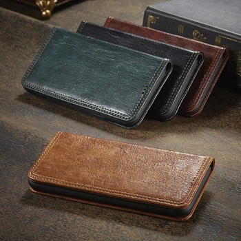 

Bark Grain Genuine Leather Business Cover For iPhone 11 Pro Max X Xr Xs Max 7 8 Plus Magnet Flip Wallet Card Holder Phone Cases