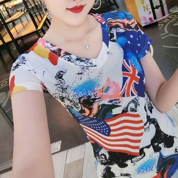 

Summer European Clothes T-shirt Print National Flag Women Tops Ropa Mujer Shirt Short Sleeve Bottoming Shirt Tees 2020 T06327