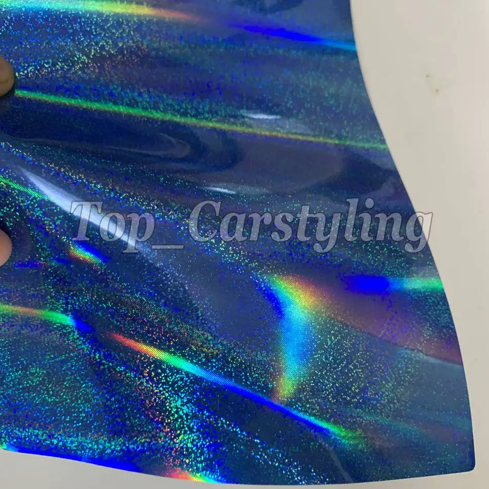 

Shiny Blue glitter Rainbow holographic Vinyl Car Wrap Covering Film Laser Stickers with Air bubble Free 1.52x18m/Roll