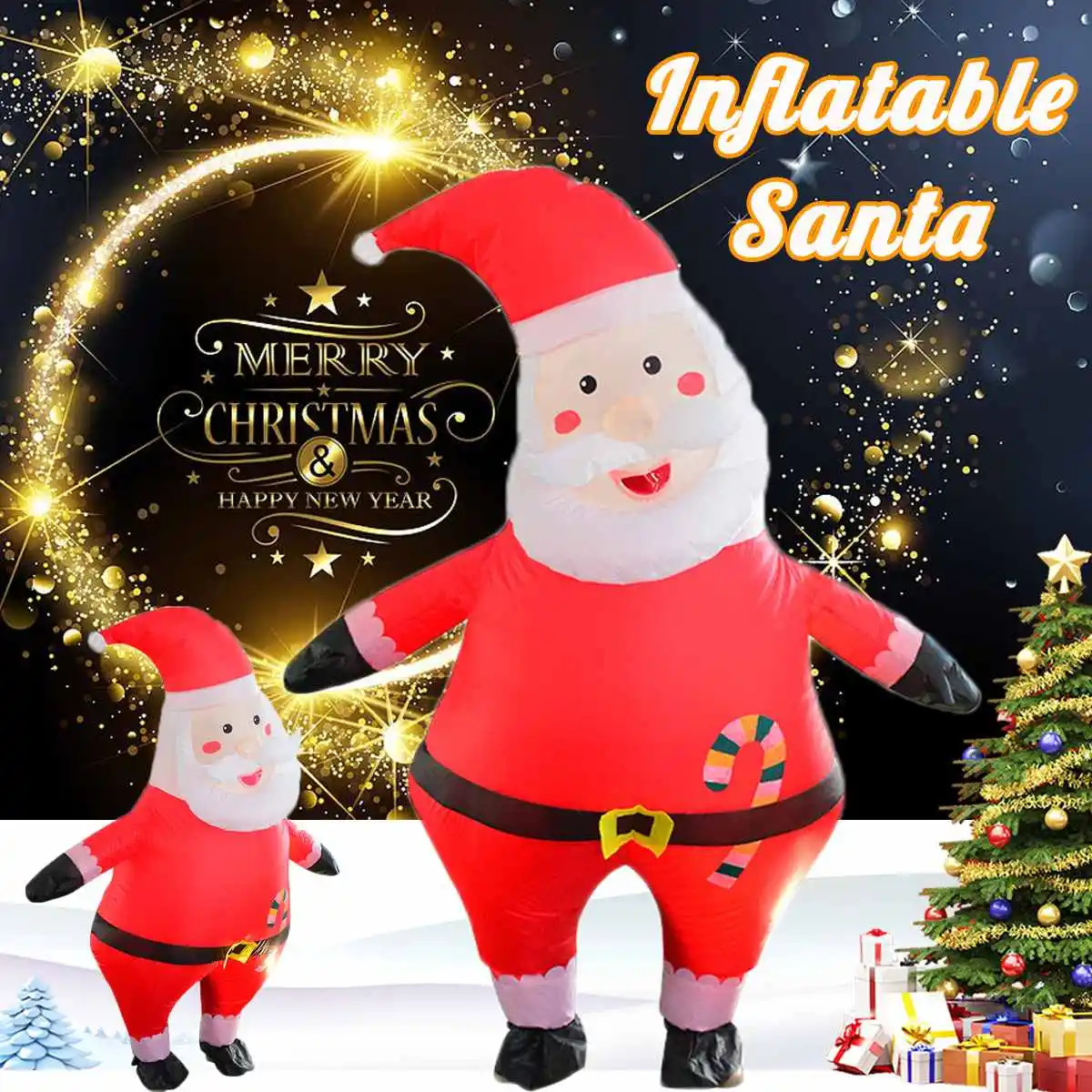 

Inflatable Santa Claus with Belt Bear Hat Christmas Inflatable Costume for Women Man Adult Party Anime Cosplay Suit