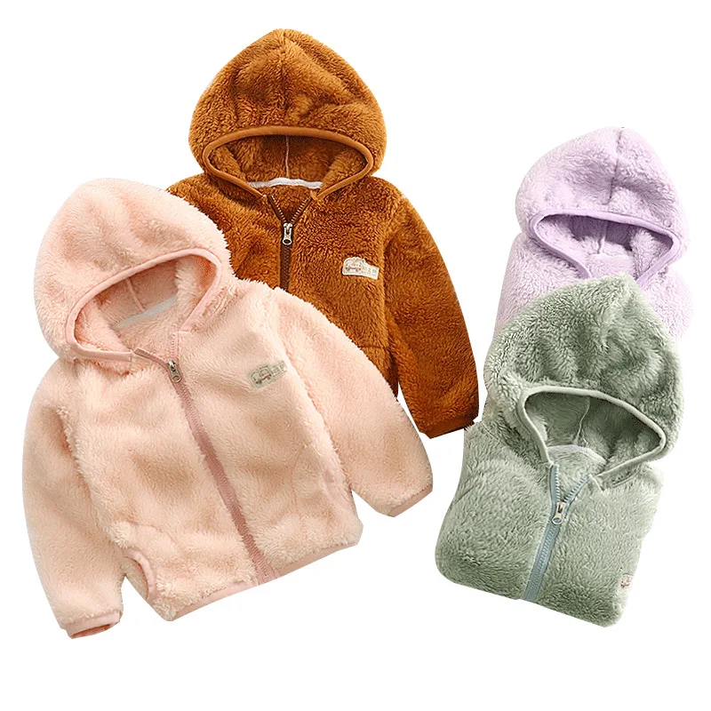 Toddler Kids Baby Boy Girl Hooded Coat Coral Fleece Warm Jacket Outwear Snowsuit
