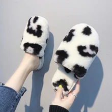 Женская домашняя прогулочная обувь; сохраняющая тепло противоскользящая женская обувь из толстого плюша; зимняя обувь для взрослых; коллекция года; обувь из коровьей кожи с молоком