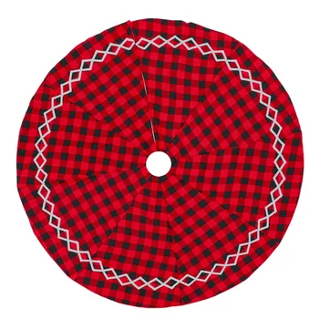 

Christmas Tree Skirt Red and Black Buffalo Check Plaid Tree Skirt,48 Inch Layers Xmas Tree Skirt for Decorations