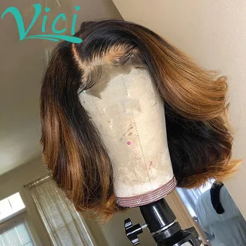 

Ombre Brown Colored Short Body Wave Wig Bob 13x6 Lace Front Hair Pre Plucked With Bady Hair Deep Part Brazilian For Black Women