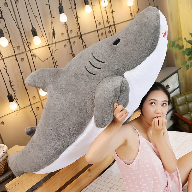 Lovely New Big Size Funny Bite Shark Plush Toy Pillow Soft Fish Stuffed Doll Appease Cushion Gift for Children Girlfriends Kids