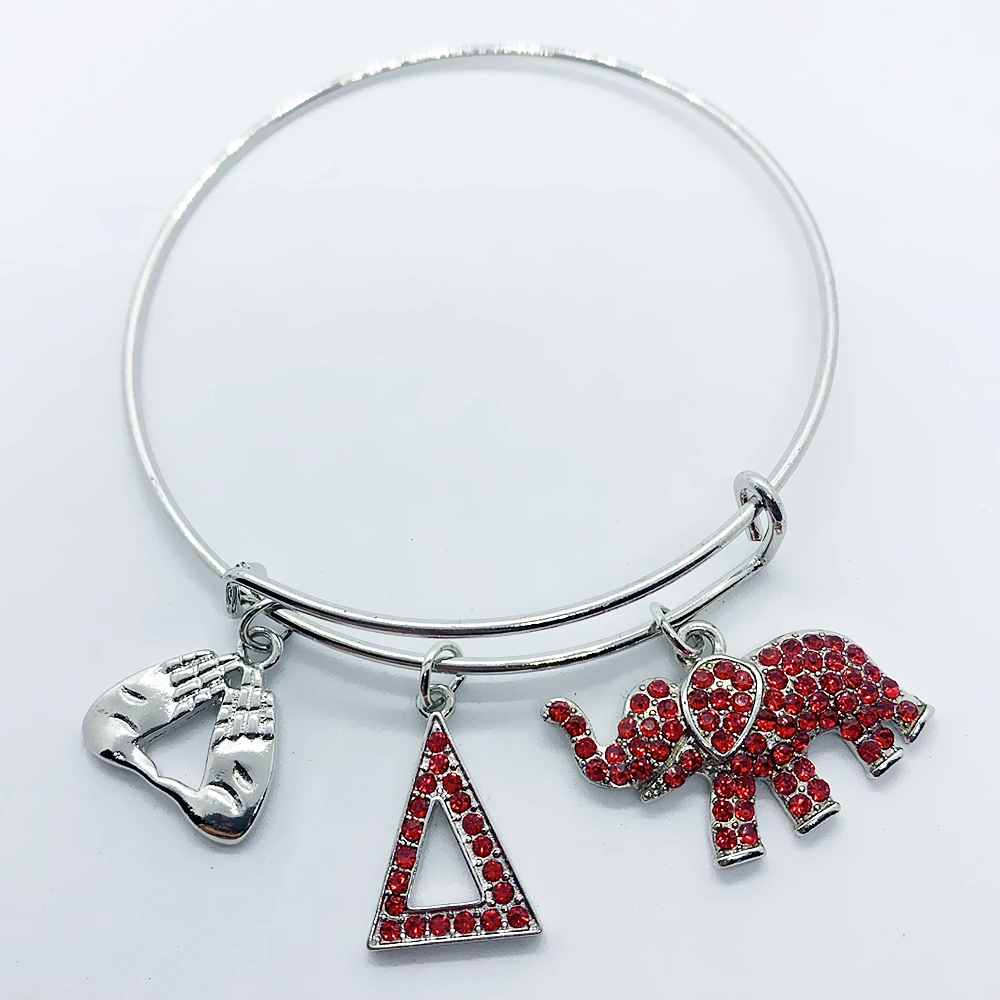 Красные Стразы инкрустированные металлический браслет с подвеской в виде слона