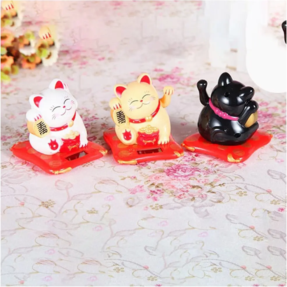 Мода на солнечных батареях Maneki Neko Фортуна кошка приветствующий счастливый манящий лапой развевающийся домашний офис Ресторан Декор ремесла