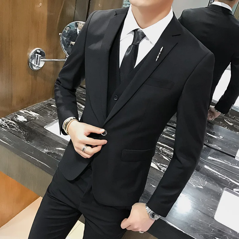 Men's 3 Piece Suit Blazer Slim Fit One Button Notch Lapel Dress Business Wedding Party Jacket Vest Pants & Tie Set