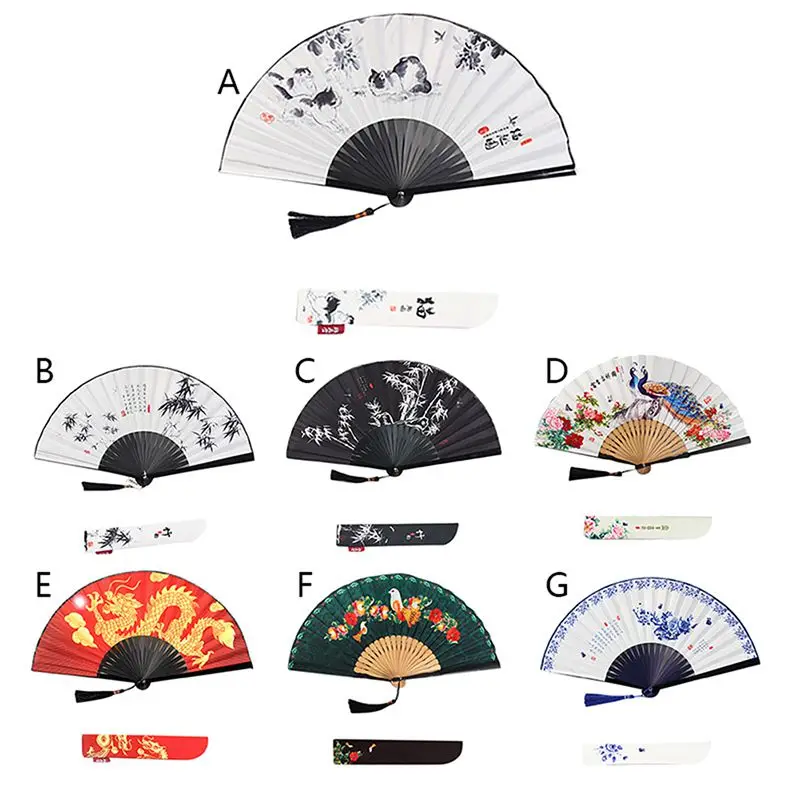 Винтажный бамбуковый складной веер с цветами ручной работы кисточками для