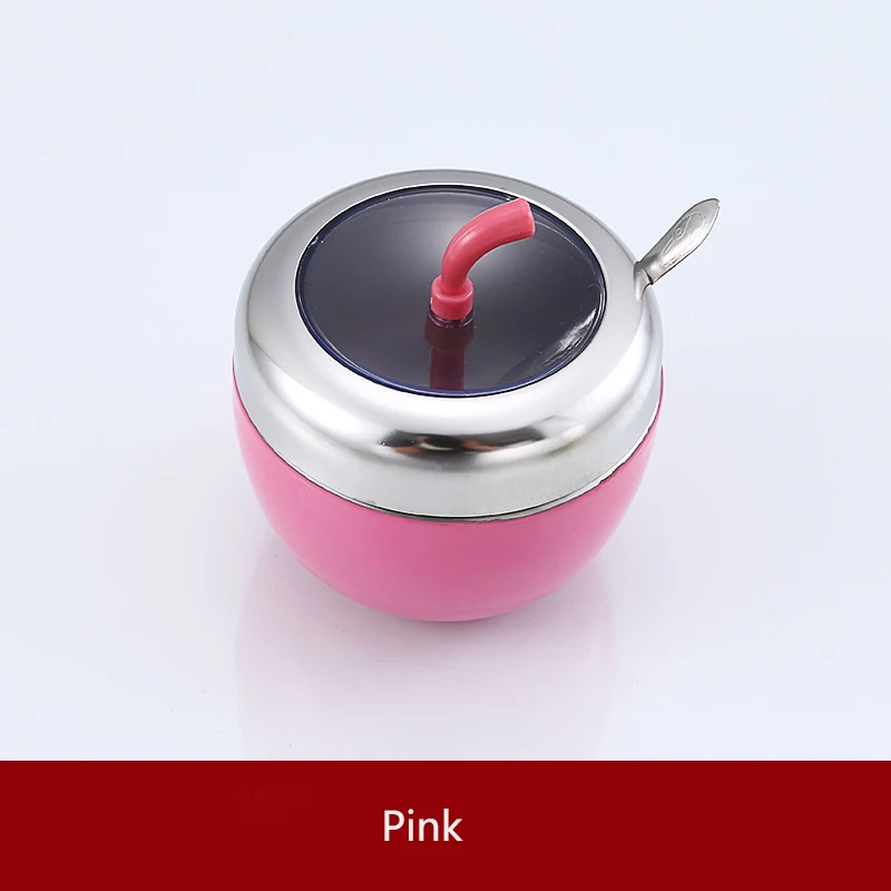 Pink Многоцветная Простая очистка из нержавеющей стали приправа ящик для хранения банка кухонное для специй коробки контейнер для соли с крышкой и ложкой - Цвет: Pink