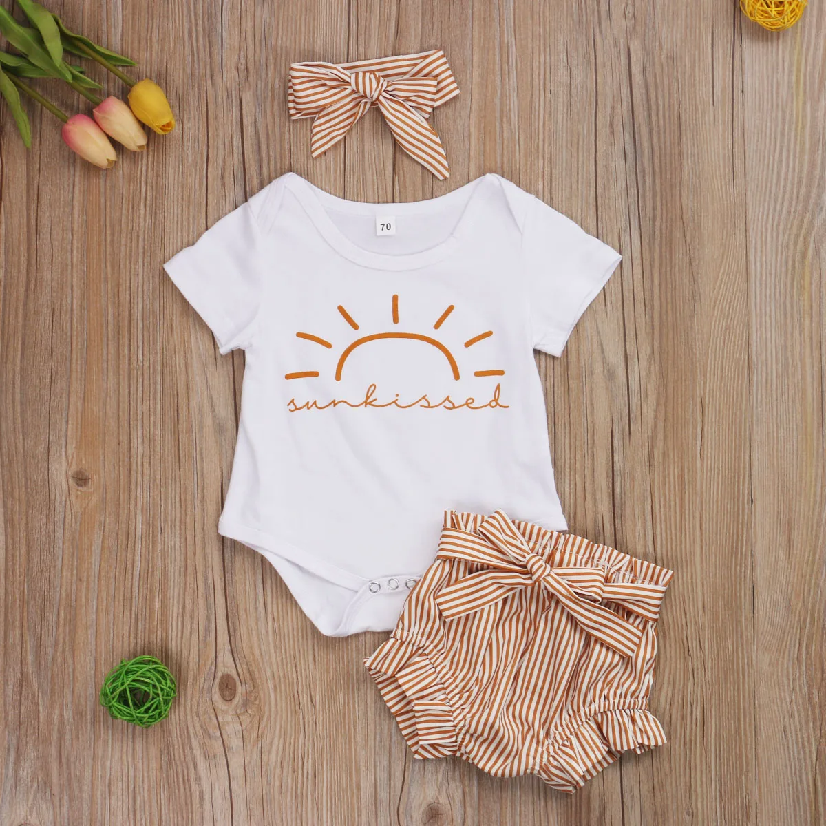 0-24M Baby Boys Girls Summer 3pcs Outfits Sets Short Sleeve Letter Print T-shirts+Floral High Waist Shorts+Headband Soft Outfits Baby Clothing Set classic Baby Clothing Set